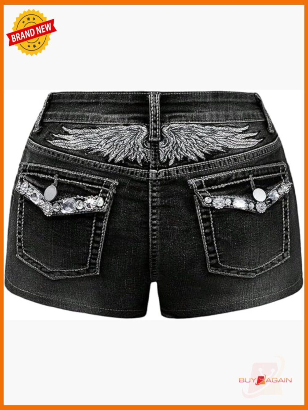 Y2K Rhinestone Denim Shorts Low Rise Skinny Mini Jean Shorts Rave